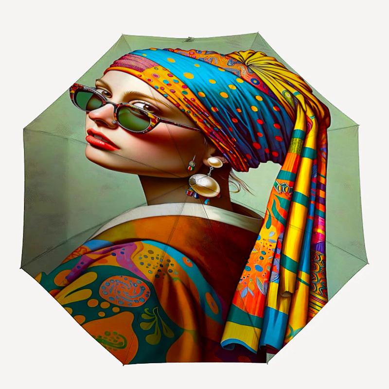 

1pc Modern Interpretation Street Art Automatic Open/Close Umbrella, Portable Folding Umbrella for Travel006