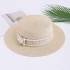 Summer Xiaoxiangfeng Flat Top Hat Ladies Elegant Pearl Rhinestone Sunshade Sunscreen Hat Travel Fashion Straw Hat Pearl
