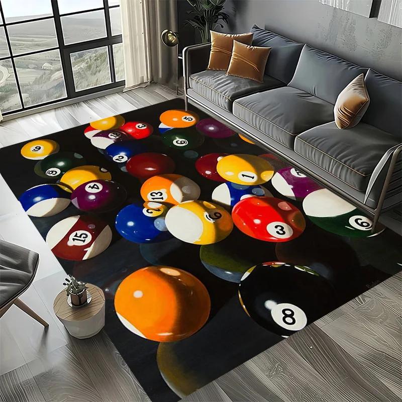 Large Washable Area Rug with Black Pool Ball 8 Design, Non-Slip Sofa Kitchen Toilet Carpet for Living Room Decoration