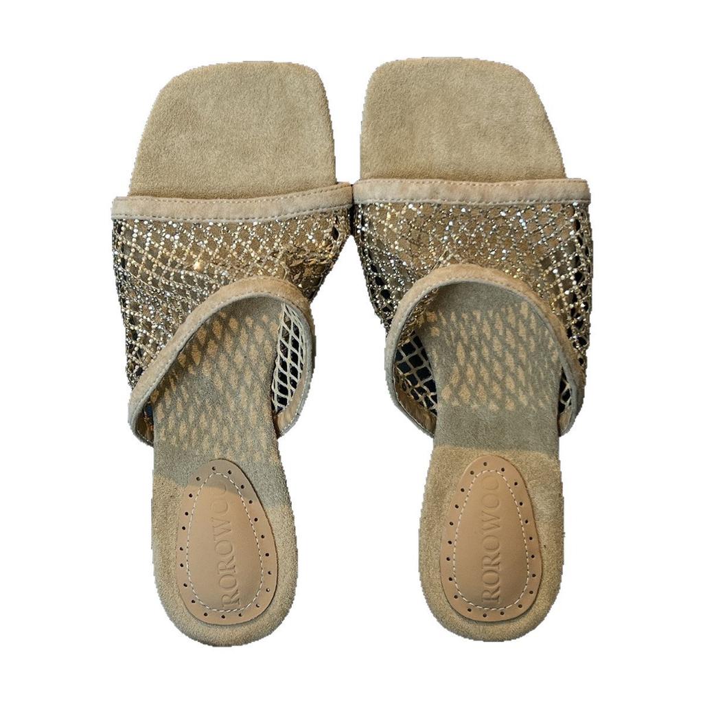 Anti-slip Shoes with Square Toe, Net Fabric, Women's New Style, Open-weave Summer Slippers Devotion
