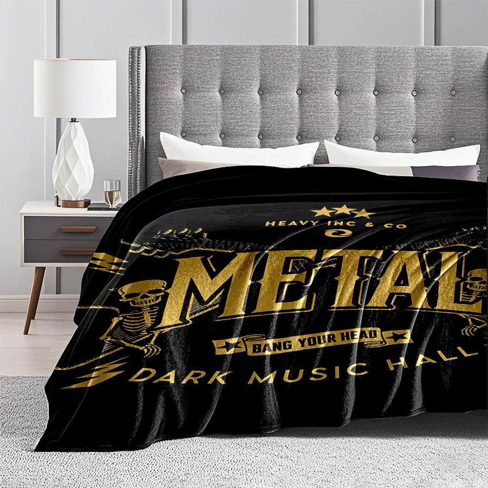 Heavy Metal Skeleton Design Blanket with Dark Music Hall Theme Blanket, Suitable for Use In the Bedroom, Living Room, On the Sofa