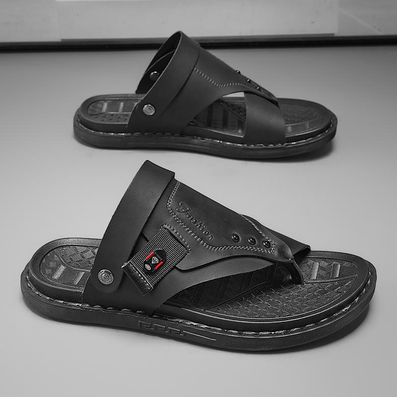 Fashion Fashion Leather Slippers for Men Luxury Leather Sandals Summer Casual Slip On Leather Shoes Man Ultra Soft Solid Cowhide Slides