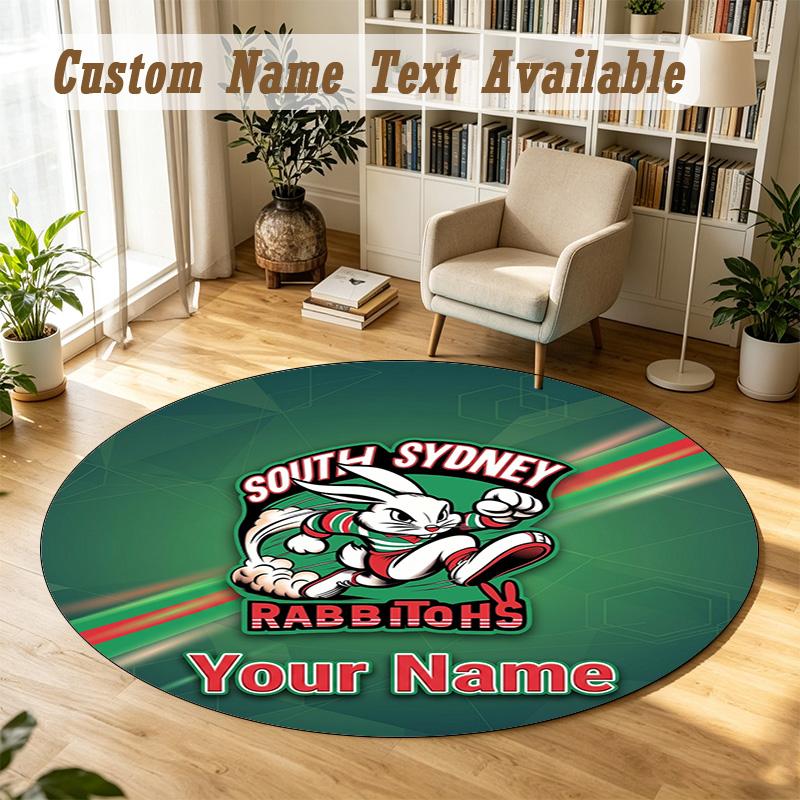 Round Rug Custom NameSouth Sydney Rabbitohs Pattern Non Slip Carpet Home Floor Decor