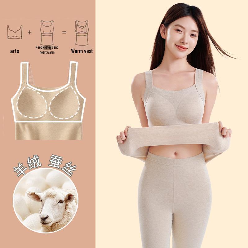 

Женский теплый жилет из кашемира и шелка 2025 года с нагрудными вкладышами - Зимний топ из немецкого вельвета без бюстгальтера L (100-115 cm)