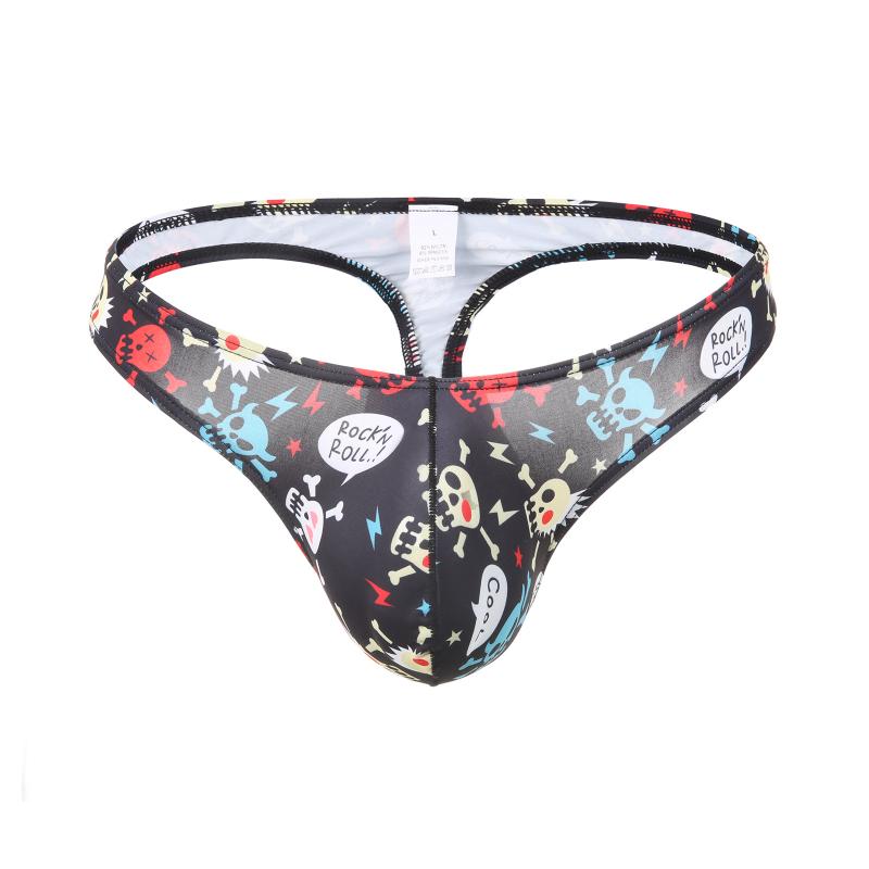 Mens Sexy Jockstrap Briefs G String Thongs Low Waist Digital Printed Skull Halloween U Convex Pouch Lingerie Underpants