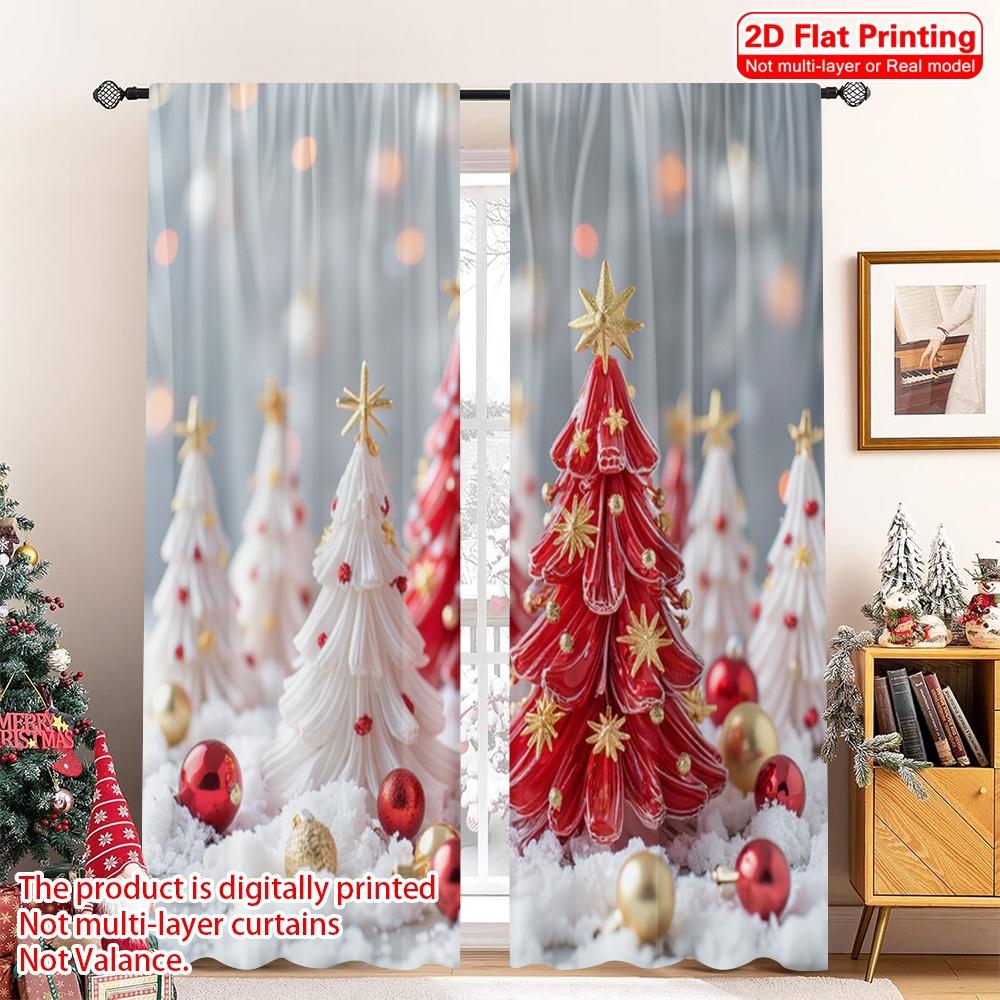 

2 шт. 2D плоская печать С Рождеством Христовым Занавесы для вечеринки Красно-белые Елки Полиэстер Без электричества Вечеринка и Праздник 52.50×116.00 CM 2pcs