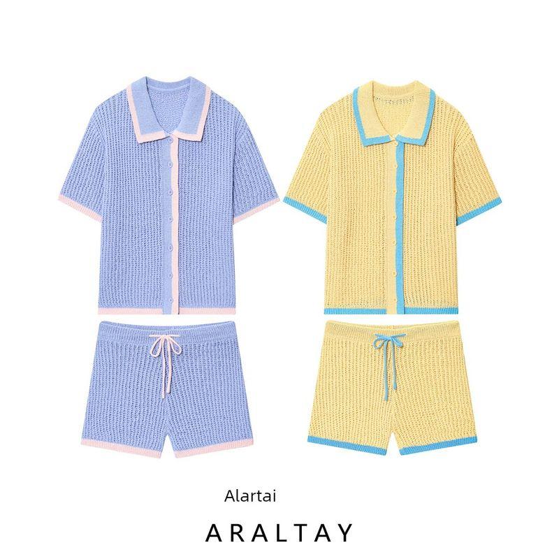 Araltay New Arrival Fashion Style Women's Fashion All-Match Knitting Polo Shirt Outwear Knitting Shorts Suit