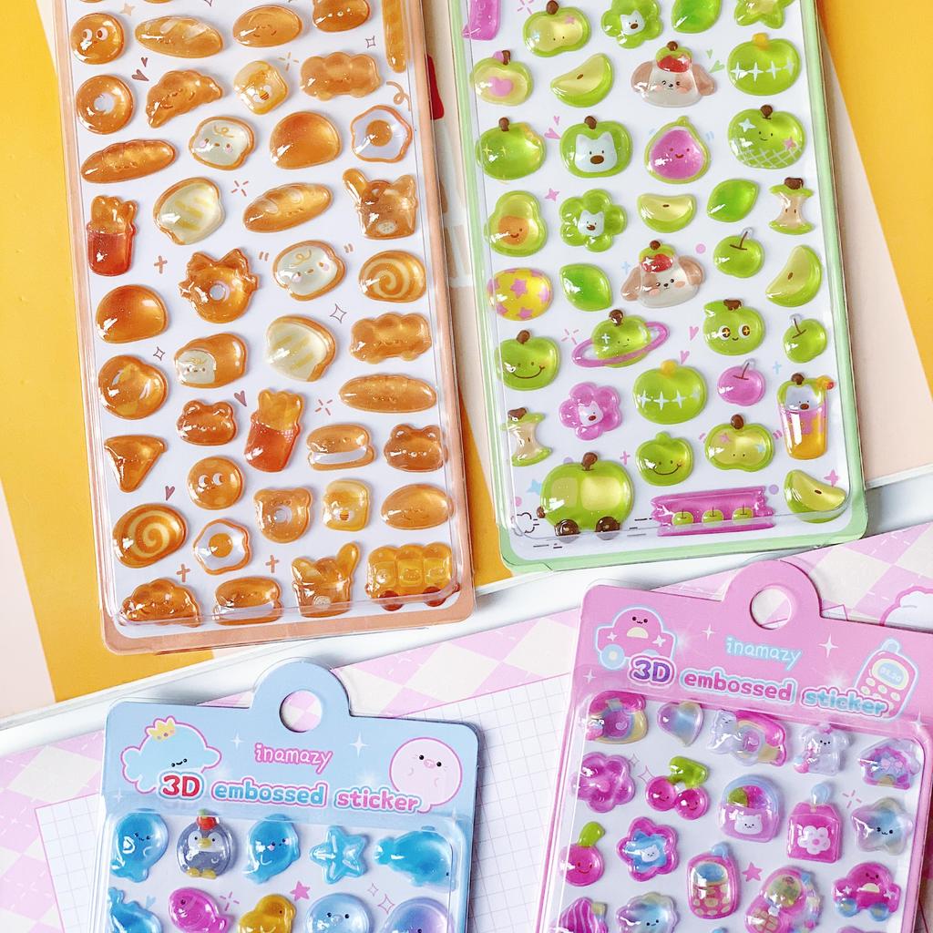 3D Puffy Cartoon Sticker Sheet Ocean Animal Bread Fruit Kawaii Stickers For Phone Case Laptop Journal Scrapbook Diy Decoration