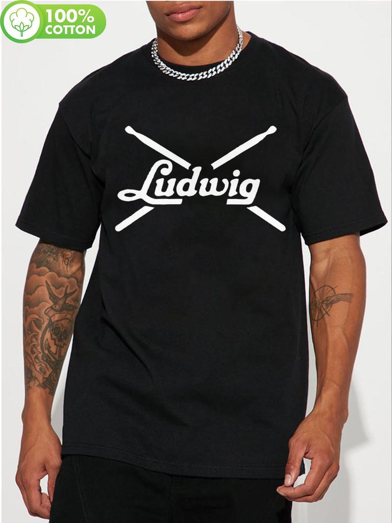 Allseason Apparel 180GSM Cotton T-shirt with Ludwig Drum Geometric Print - Breathable Regular Fit Short Sleeve Round Neck Tee for Music Enthusiasts