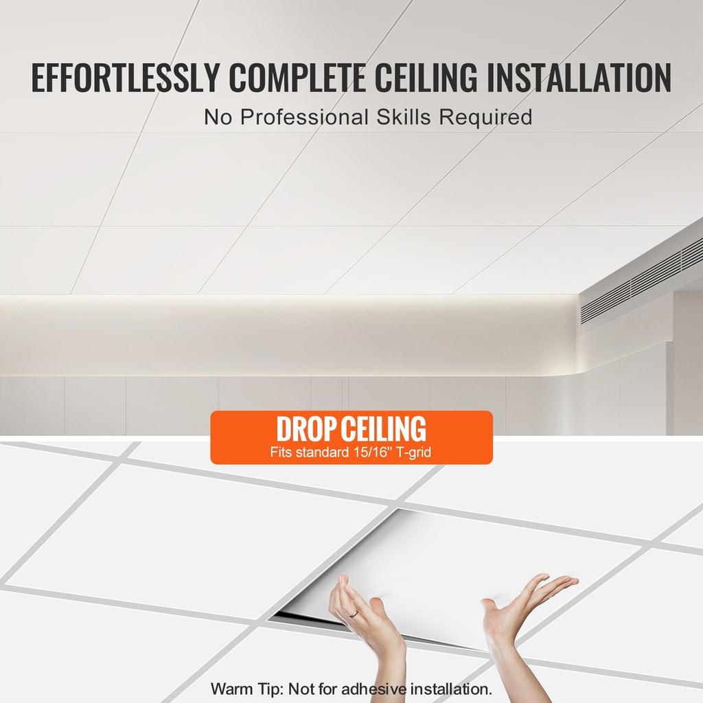 Ceiling Tiles 10-Pack 24 X 24 In PVC Foam Fire-Rated Smooth White