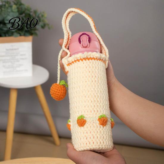 Durable Water Bottle Cover Hand Crocheted Cup Cover, Portable Elastic Wool Knit Sleeve, Breathable Small Fruit Pattern Sleeve Anti-Slip Protective