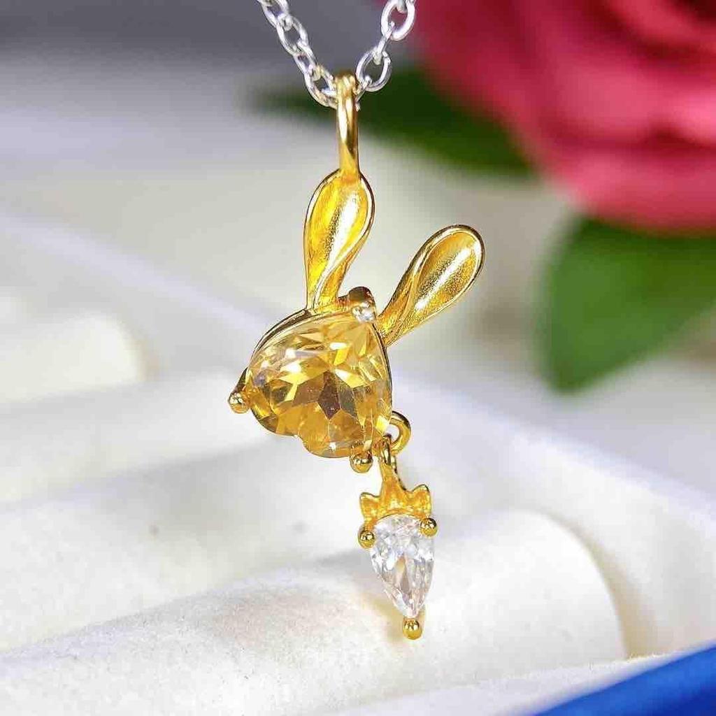Natural Yellow Crystal Pendant Necklace - S925 Sterling Silver Clavicle Chain for Women