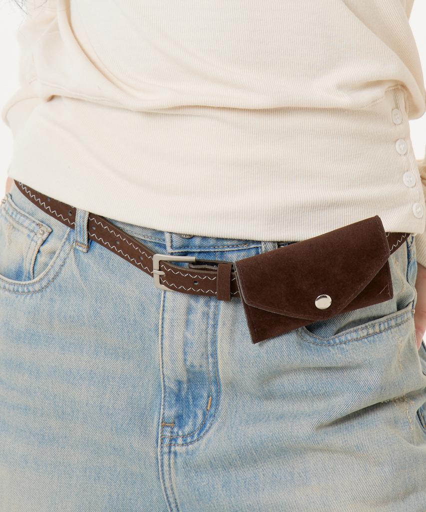 UNKNOWN PLANET [Airpods Fit] Zigzag Suede Pouch Belt 2 Colors