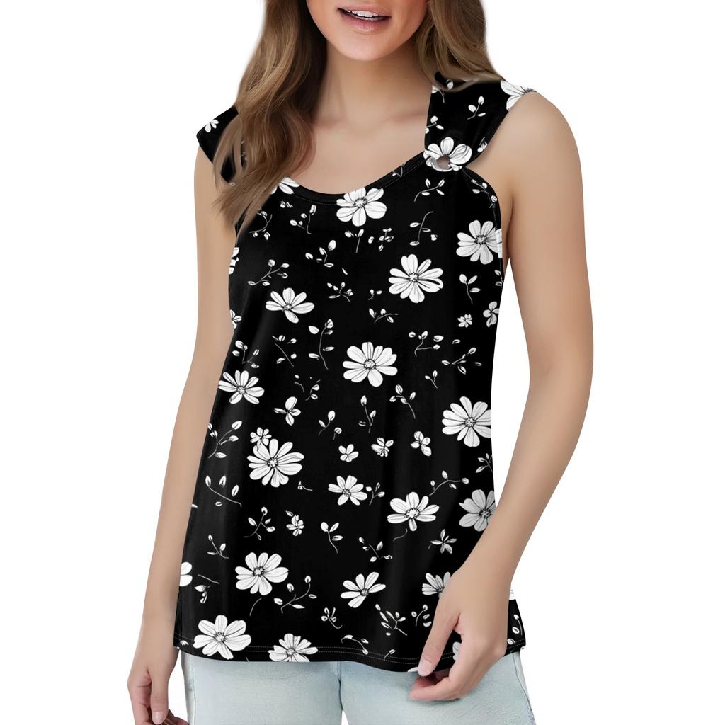 Damski top bez rękawów z dekoltem w serek, podstawowy, nadrukowany, swobodny, swobodny, bez rękawów, z głębokim wycięciem z boku, dla kobiet