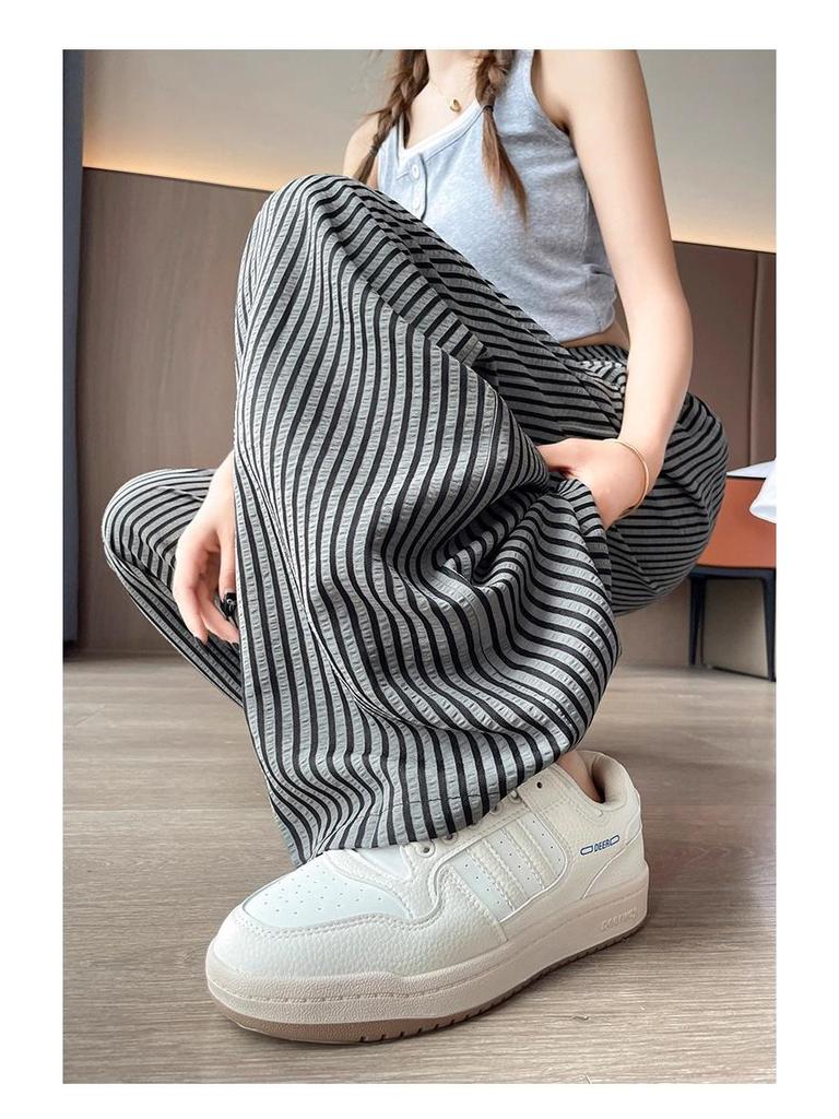 2026 Spring/Autumn Women's High-Waisted Slimming Striped Wide-Leg Floor-Length Pants