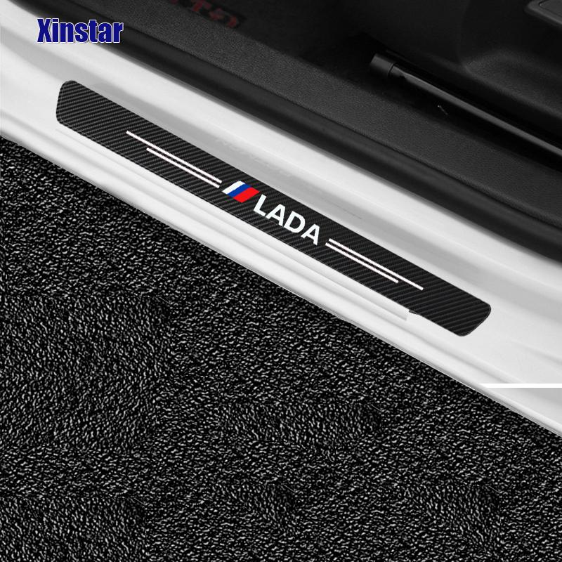 4PCS Carbon Fiber Car Scuff Plate Door Sill Stickers For Lada Vesta Xray Largus Granta NIVA