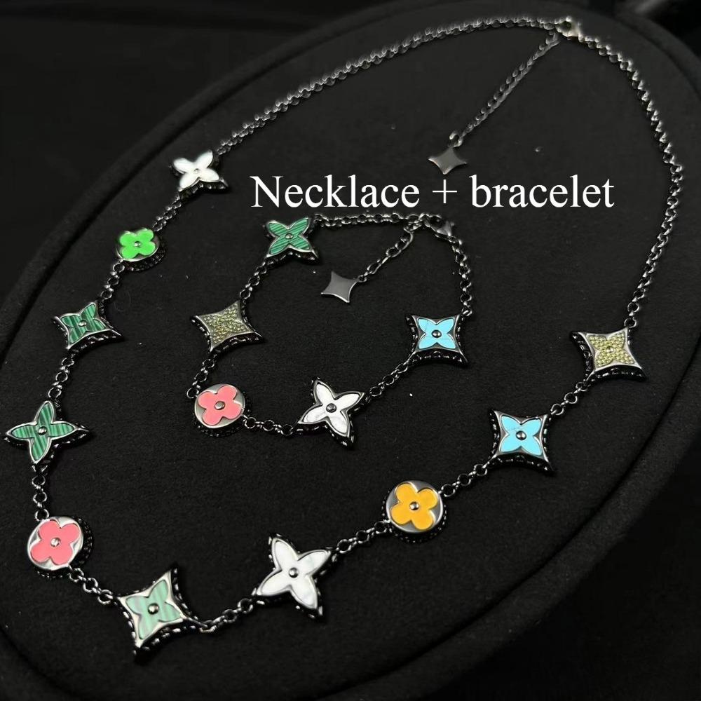 

Модные очки для чтения-ожерелье Четырехлистный клевер , браслет из перламутра и агата, темный стиль, набор парных украшений