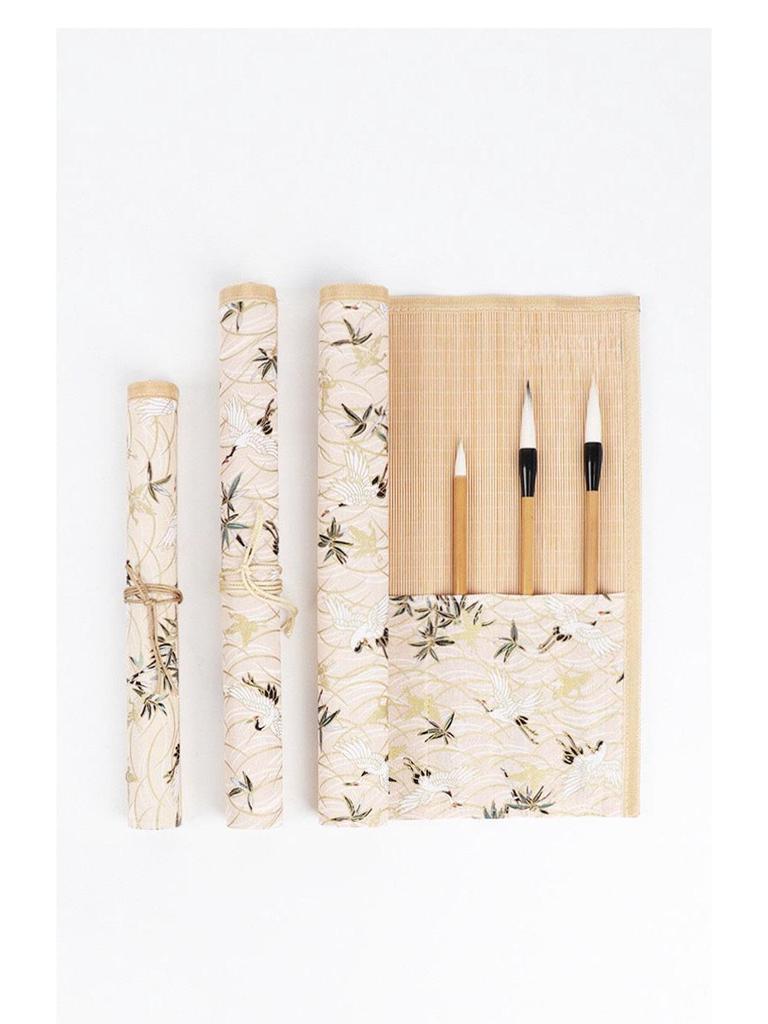 Bamboo Roll-Up Calligraphy Brush Bag: Chinese Style Pen Storage for Four Treasures of the Study