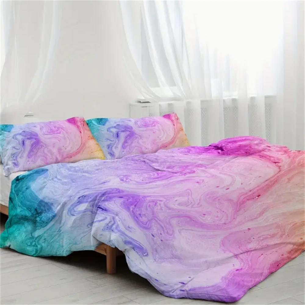 3 Pieces Pink Blue And Purple Quicksand Duvet Cover Set Colorful Marble Bedding Set Abstract Art Bed Set Bright Girl Bedspread