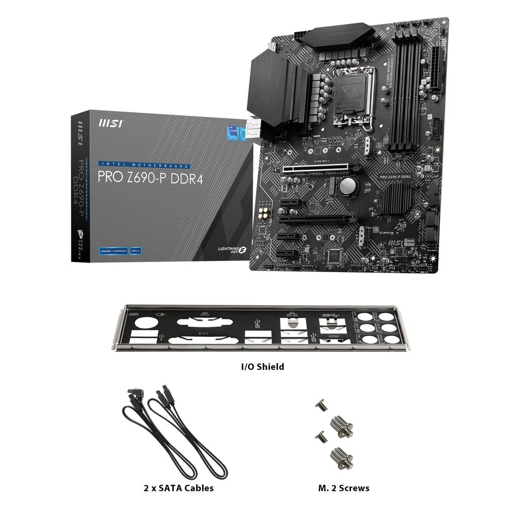MSI PRO DDR4-Motherboard ATX mit Intel Z690, kompatibel mit CPU der 12. Generation MB5611, Schwarz Z690-P [ausgestatteter Chipsatz] (LGA1700)
