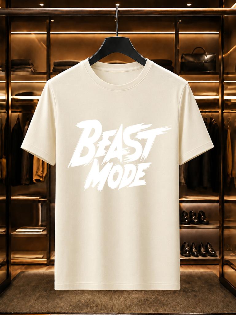 2026 New Arrival 100 Cotton Tshirt Beast Mode Graffiti Print Crew Neck Unisex Casual Short Sleeve Tee
