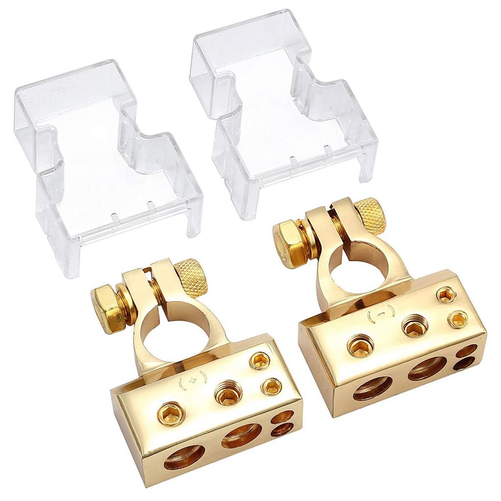 Pair Positive/&Negative Car Battery Terminal Connectors 0 2 4 8 AWG Gauge Golden