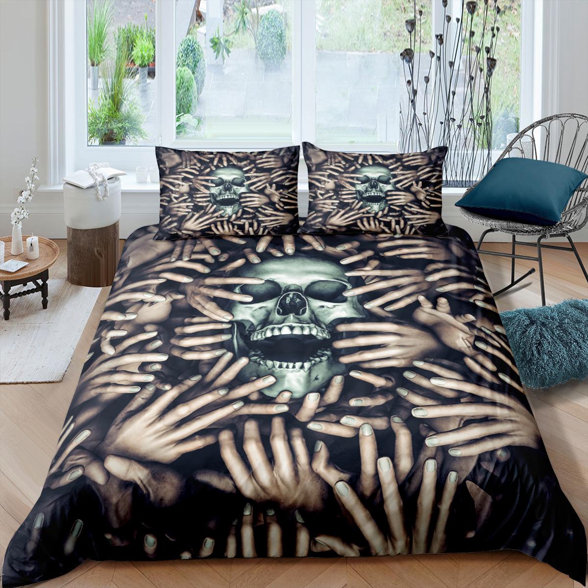 

Комплект постельного белья с 3D черепом и рисунком террора, пододеяльник, наволочка, 2 или 3 предмета, DE135 * 2, очень большой мягкий предмет для Хэллоуина, украшение для дома Baby 100x135cm