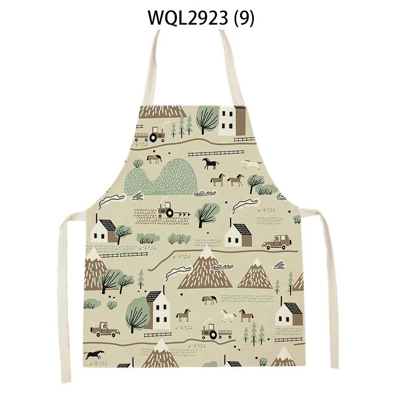 Cleaning Supplies Kitchen Aprons Cartoon House Architecture Printed Sleeveless Linen Cooking Baking Aprons Home Cleaning Tool