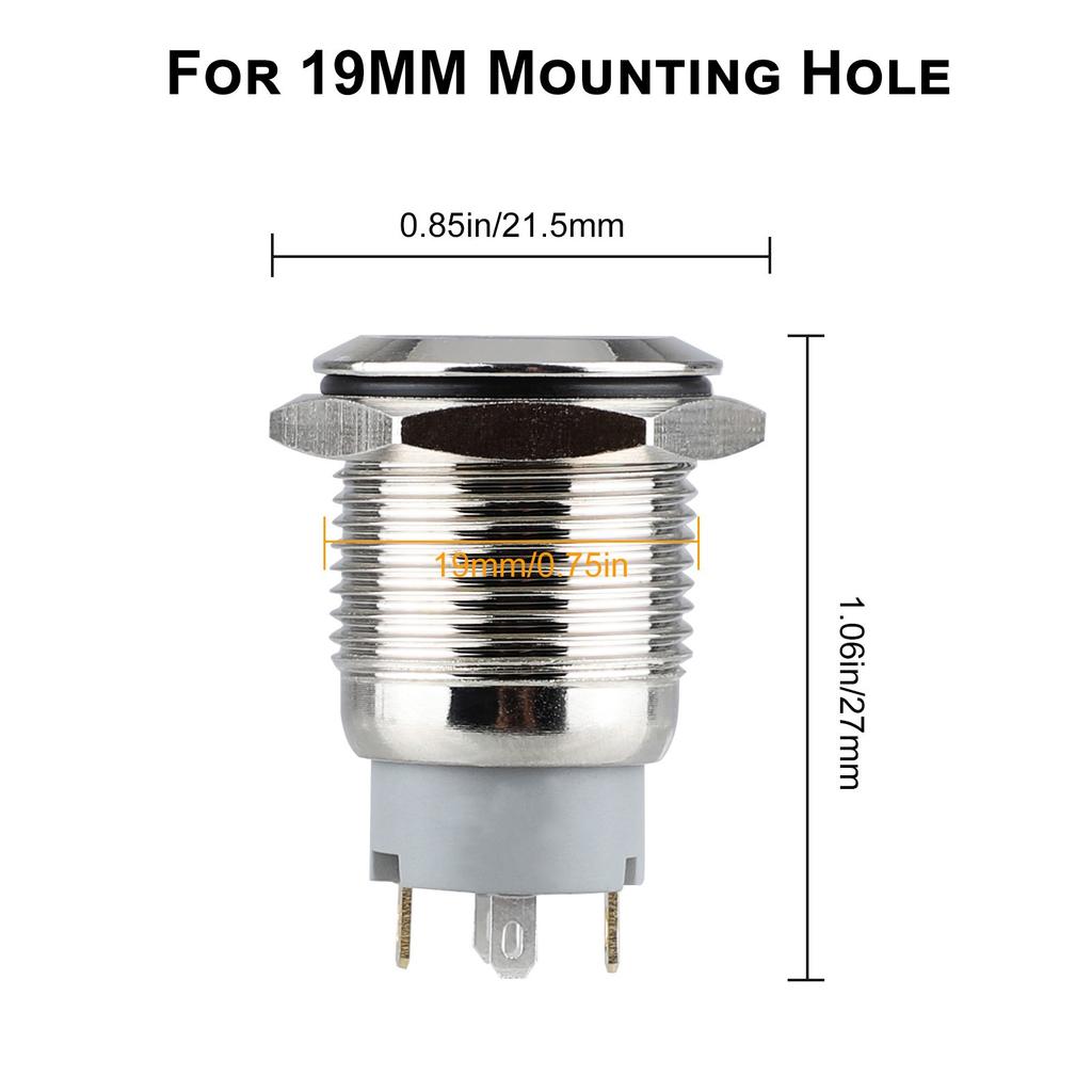 5pcs 19mm Momentary Push Button Power Switch Stainless Steel with Blue LED