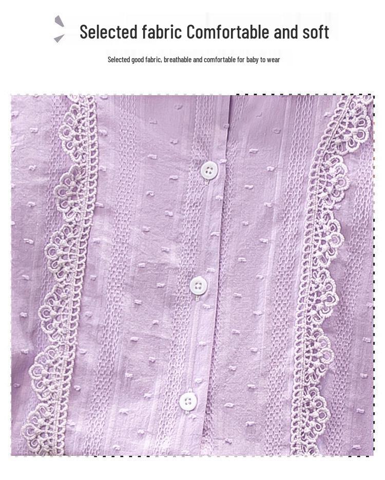 Spring 2024 Girls' White Long Sleeve Shirt with French Lace Collar