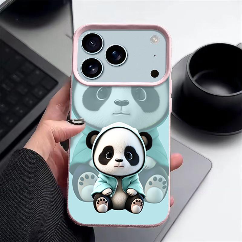 Blauer Mantel Panda Muster Hülle Für iPhone 17 Pro Max Funda iPhone 16 Pro Max 15 14 13 12 11 Air 16E Lederstruktur Silikonhülle