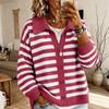 Women's Casual Color Block Striped Knit Cardigan with Lapel Collar