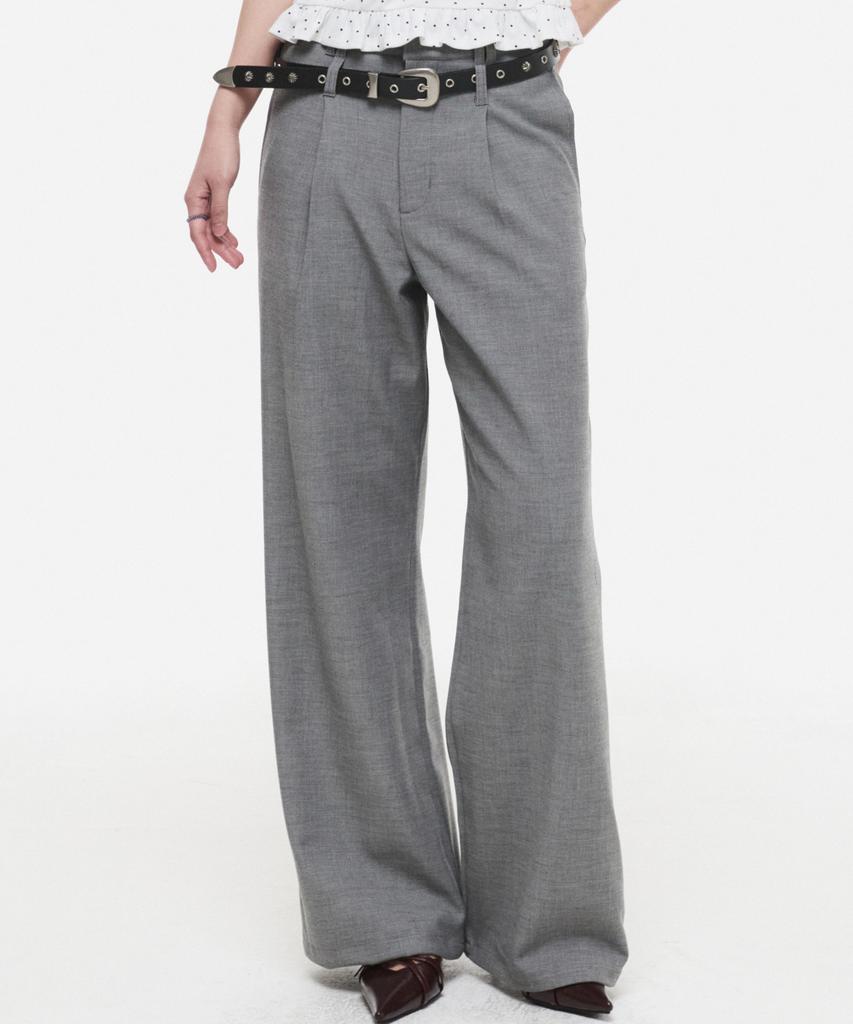 DNSR (W) Wool Double Loop Wide Flare Slacks Grey