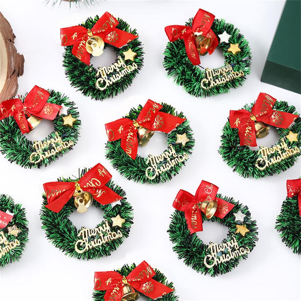4pcs Cute Miniature Christmas Wreaths Artificial Holiday Decorations For Desktop Christmas Tree Ornaments And Party Decorations