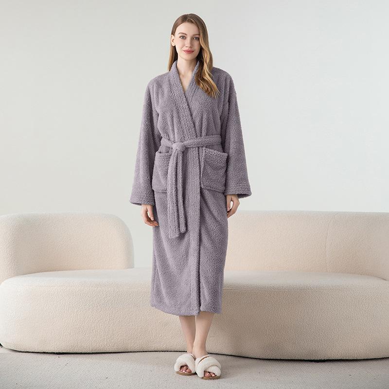 Plus Size Jacquard Fleece Bathrobe Thick Winter Autumn Bathrobe For Men And Women Cozy Pajamas Long Robe Sleepwear