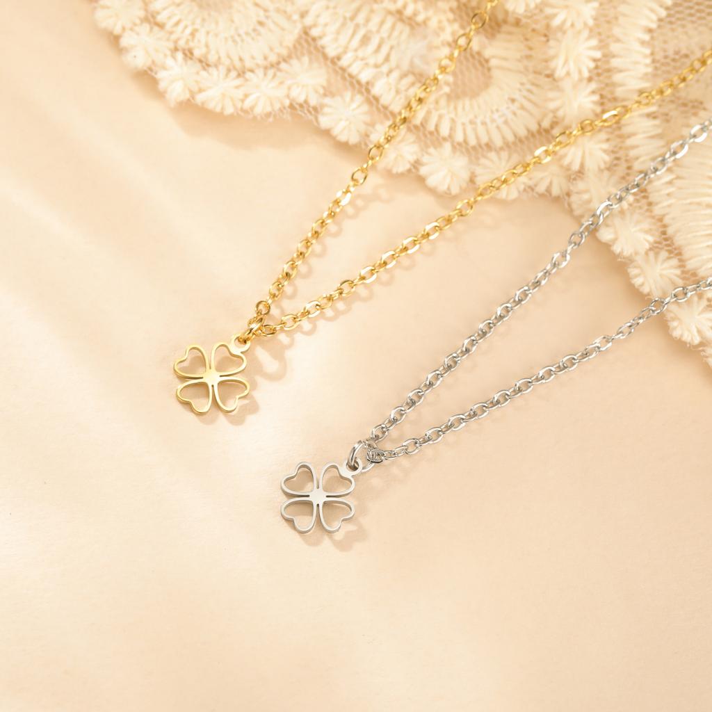Teamer Four-Leaf Clover Clear Zircon Necklace Stainless Steel Little Charms Choker Lucky Jewelry Birthday Gift 2026 Spring New