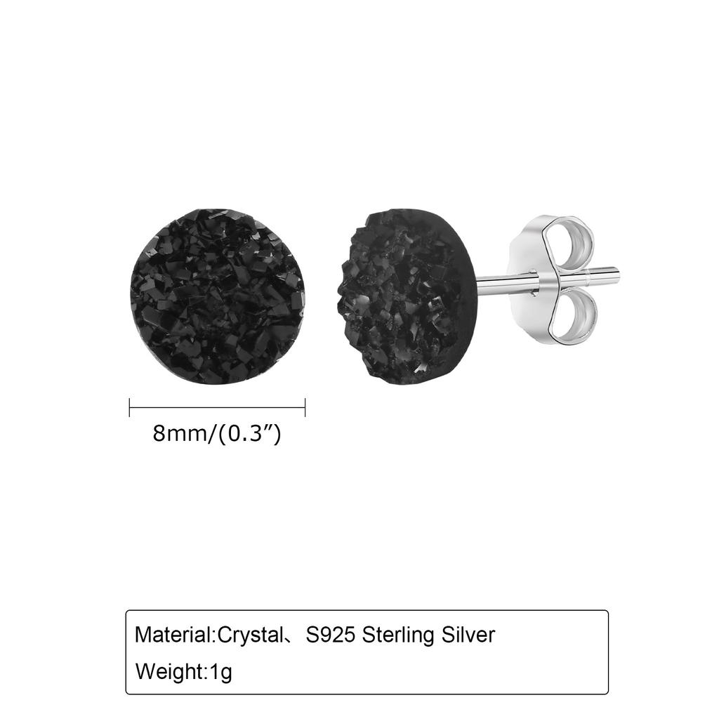 S925 Nadel Kristall Cluster Ohrstecker für Männer Jungen, Einfache Rock Punk Hiphop Schwarze Runde Ohrstecker 6/8/10mm, Schmuckgeschenke für Männer