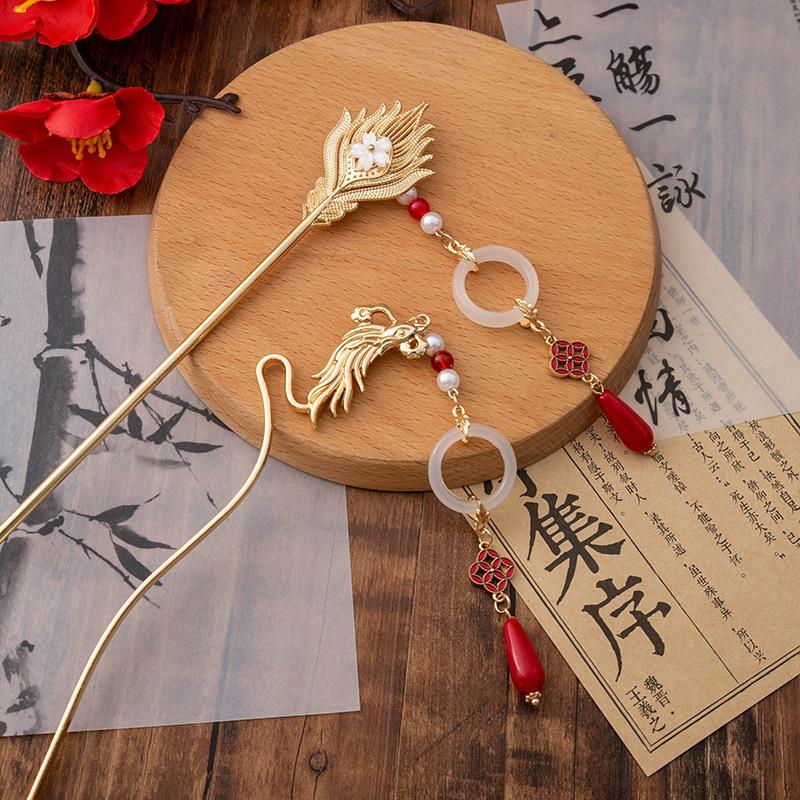 Nowy Chiński Styl Ceremonia Ślubna Krok Chwost Wisiorek Wsuwka do Włosów Starożytny Styl Feniks Kwiaty Wysoki Smak Wsuwka do Włosów Ozdoby do Włosów Hanfu