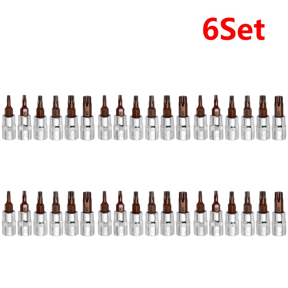 6Pcs Torx Screwdriver Bits 1/4 Inch Drive Socket Head Tools T10 T15 T20 T25 T30 T40 Socket Wrench Adapter Hand Tools Accessories
