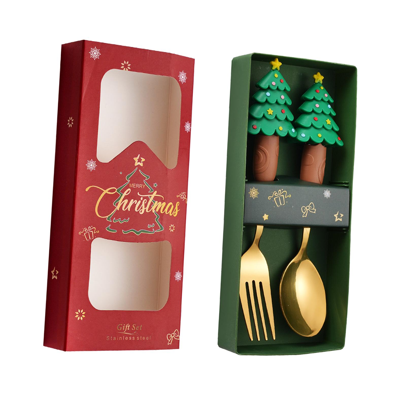2x Christmas Spoon Fork Set Christmas Tableware Coffee Spoon Creative Dessert