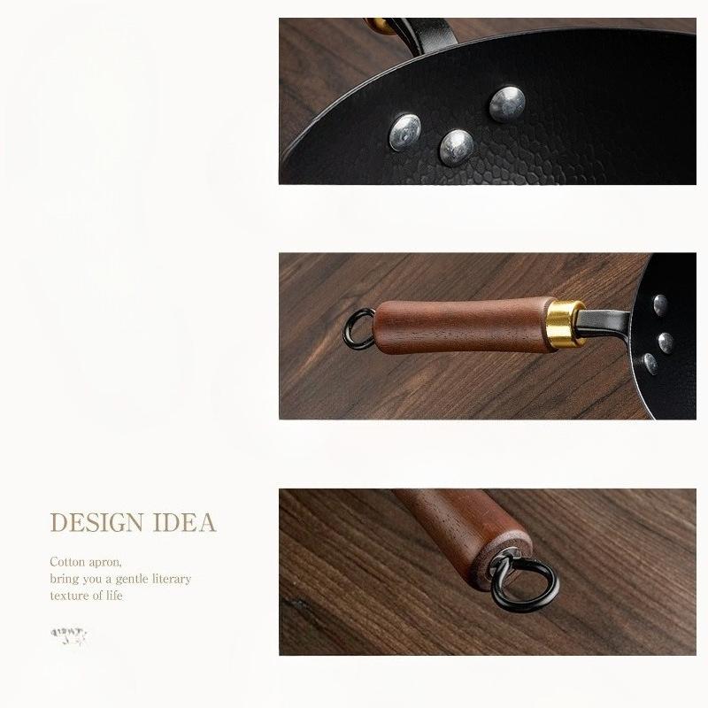 Japanese Style Uncoated Iron Pot with Wooden Handle Deep Wok with Wooden Lid Non Stick Cast Iron Saucepan for Cooking Soup Milk Noodles