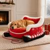 Plush Puppy Bed for Indoor Use Christmas Sleigh Dog with Non Slip Base, Calming Pet Sofa Durable Cats Outdoor, Fun House Puppies Pressure Relief