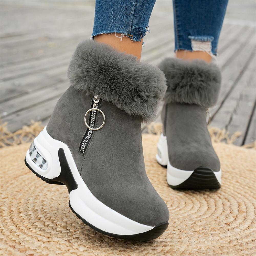 2026New Womens Winter Boots Fashion Platform Wedges Boots Winter Fur Booties Suede Casual Ankle Boot Plush Warm Snow Boots Botas