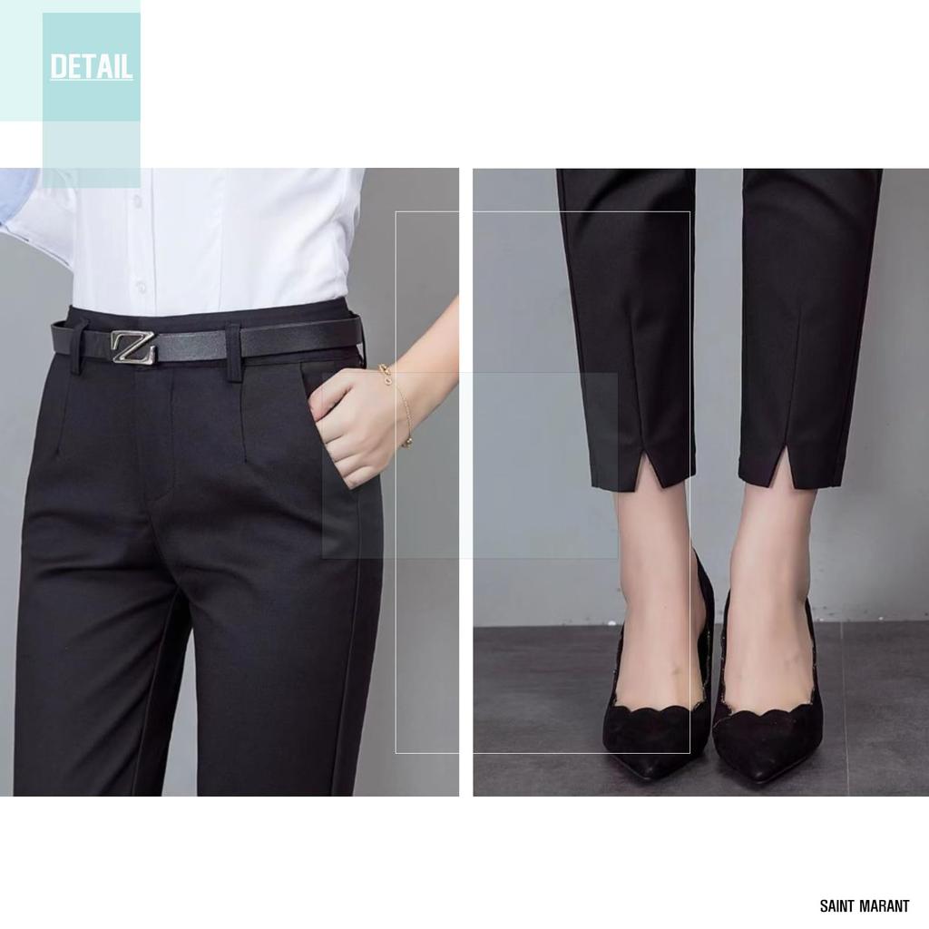 SAINT MARANT 1129 Gerade Schwarze Lange Hose mit Bund und Saum Perfekt für und Alle Jahreszeiten Damen Bein-Schlankmachendes Design, Anzüge, Büro, Freizeit, (JP,