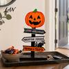 Halloween Atmosphere Props Wooden Sign Decoration, DIY Ghost Pumpkin Bat Tabletop Ornament with Indoor Festive Decor Spooky Slogans, Rustic
