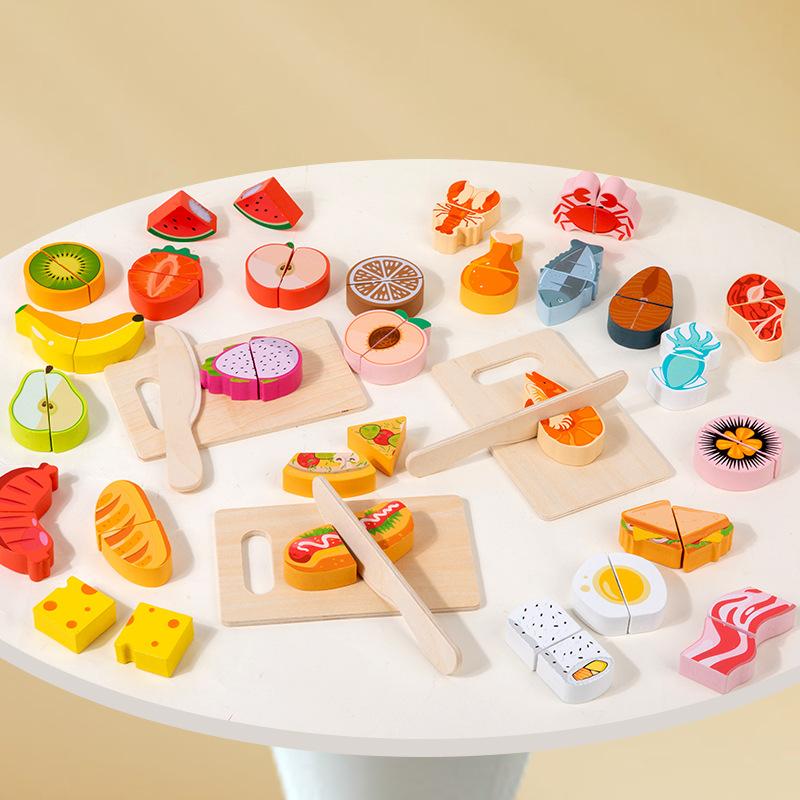 Non-Toxic Simulation Kitchen Pretend Toy Wooden Classic Game Educational Toy For Children Kids Gift Cutting Fruit Vegetable Food Set