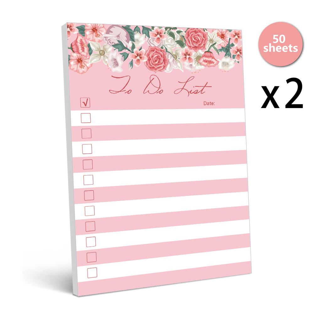 

2pcs, To-Do Notepad - 50 Sheet Daily Planner Notebook, 5.5x3.9 Inch, Tear-Off Notepad, Task List, Memo, Back to School, Planner розовый