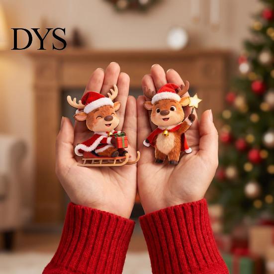 Cute Deer Hanging Ornaments Christmas Elk Ornaments, 2D Flat Wooden Reindeer Decoration, Cartoon Festive Pendants with Hat for Tree, Home Holiday