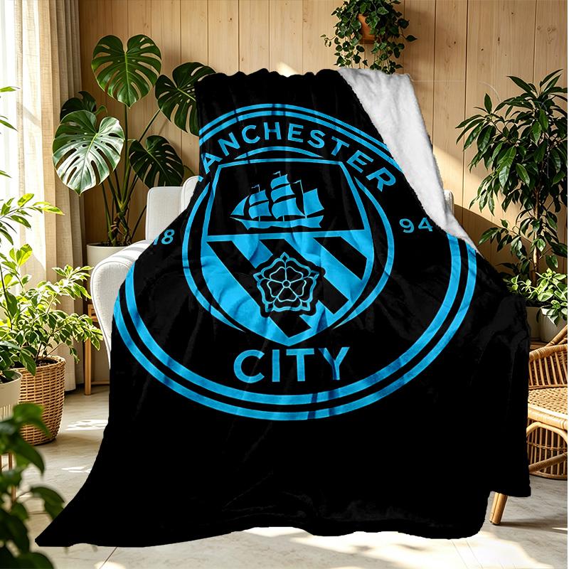 Football Team City FC Pattern Blanket for Home Decoration, Bed, Sofa, Car Travel, Camping, Suitable for All Seasons, Birthday Christmas Gift