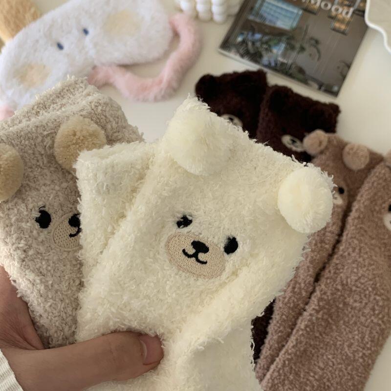 Winter compression-free cute teddy bear bell microfiber sleep socks